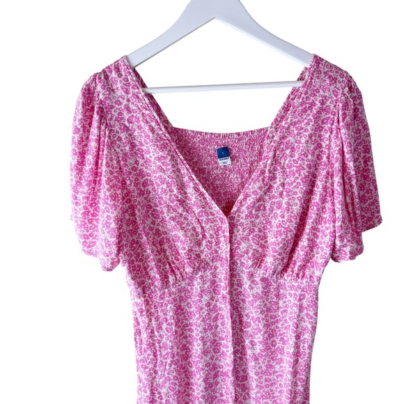 Old Navy Pink Floral Midi Dress Womens L Square Neck Puff Sleeve Cottagecore - Picture 2 of 9
